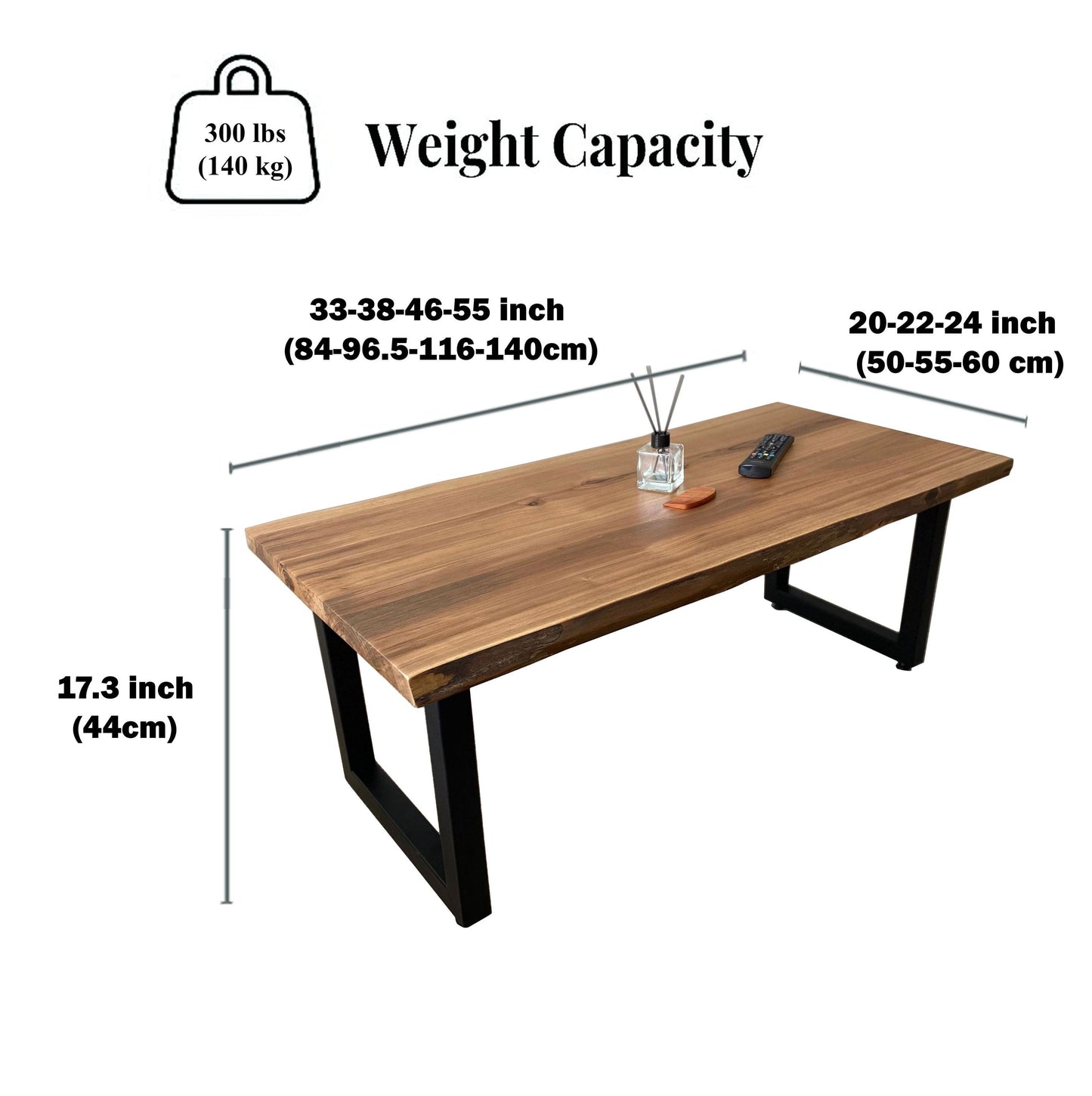 Walnut Coffee Table with Steel Legs, Mid Century Modern Live Edge Hard Wood Table