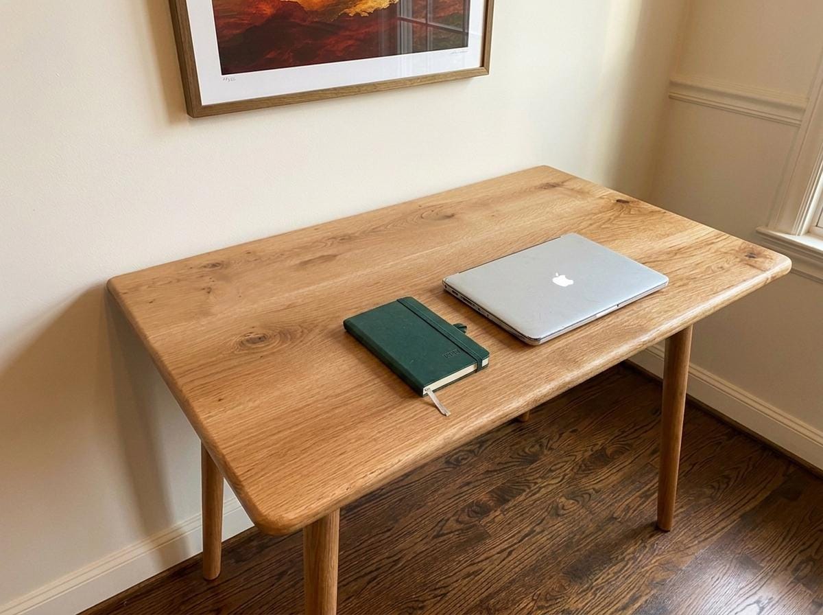 Oak Desk, Scandinavian Solid Wood Small Table, Modern Nordic Computer Workspace, Handmade Office Furniture