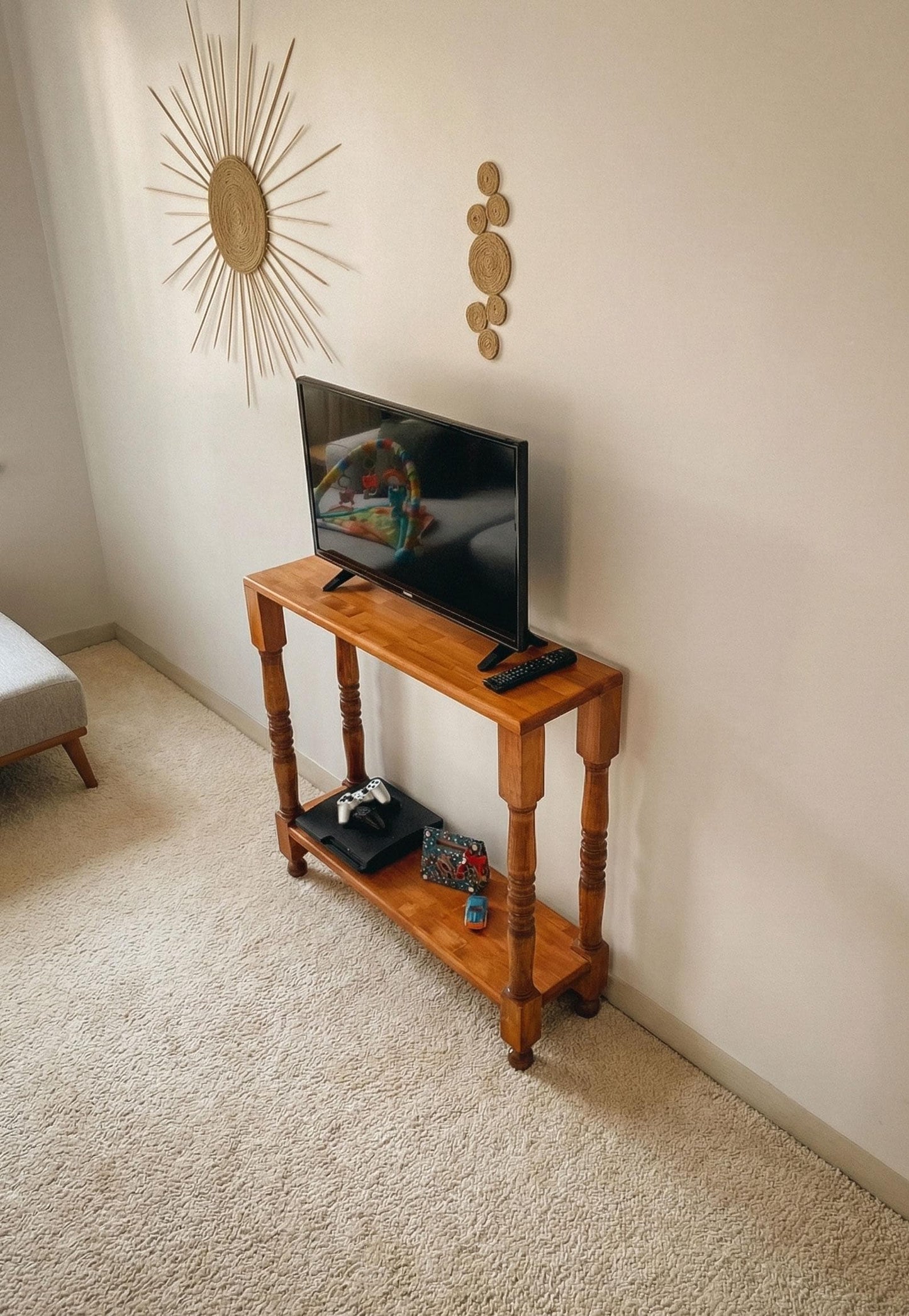 Rustic Tv Stand, Console Table with Turned Legs, Small Space Wood Furniture