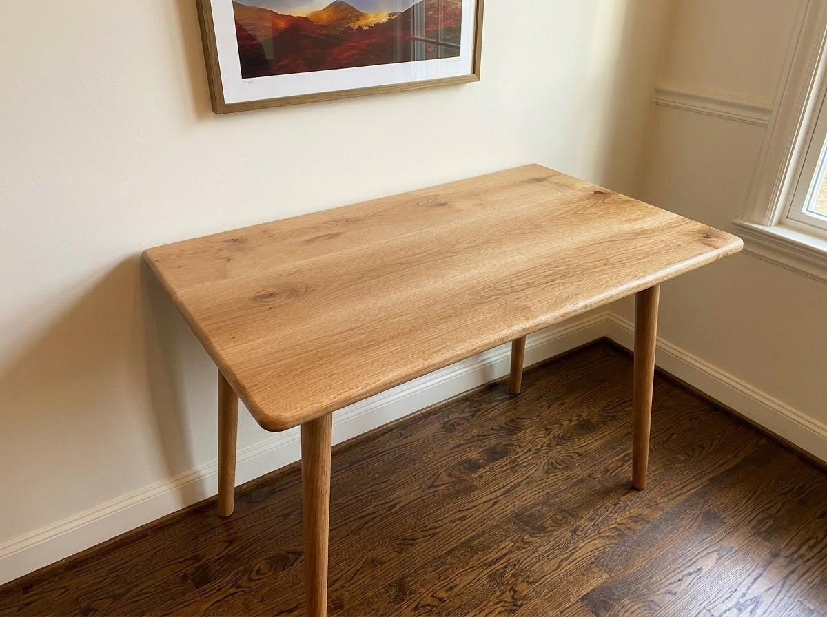 Oak Desk, Scandinavian Solid Wood Small Table, Modern Nordic Computer Workspace, Handmade Office Furniture