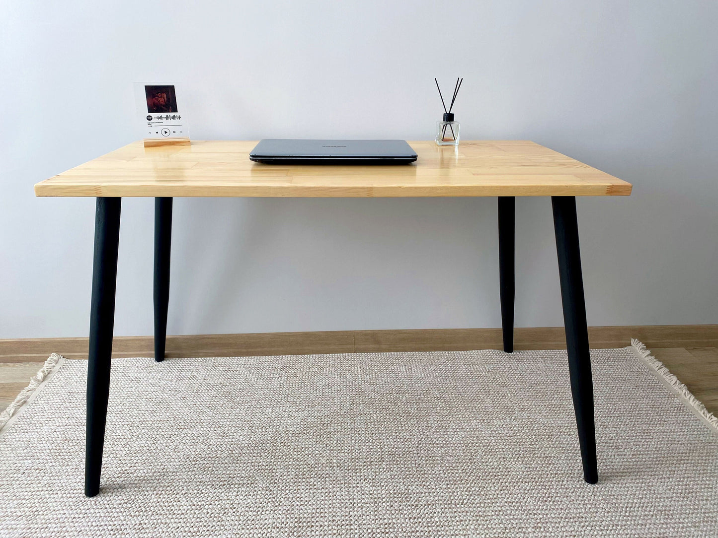 Pine Wood Desk, Home Office Computer Desk, Tapered Legs
