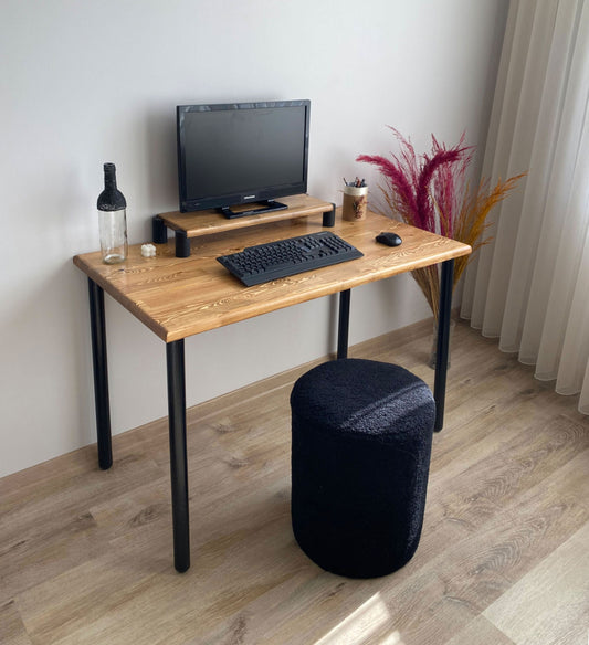 Desk, Computer Desk, Modern Home Office Wood Desk with Monitor Stand, Solid Wood Office Furniture With Shelf