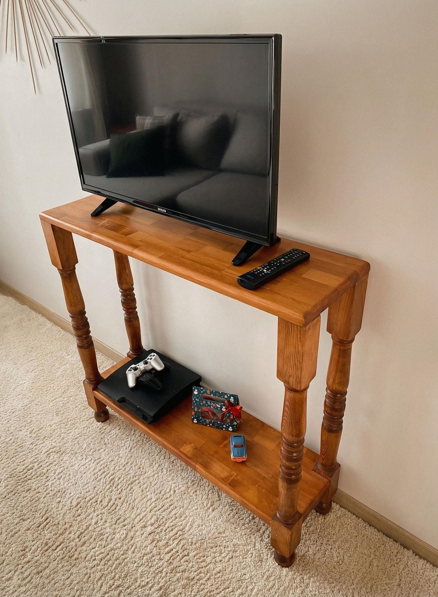 Rustic Tv Stand, Console Table with Turned Legs, Small Space Wood Furniture