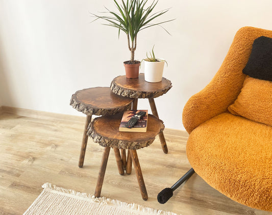 Side Table,Walnut Round End Table, Solid Wood Walnut Coffee Table, Handmade Table For Living Room