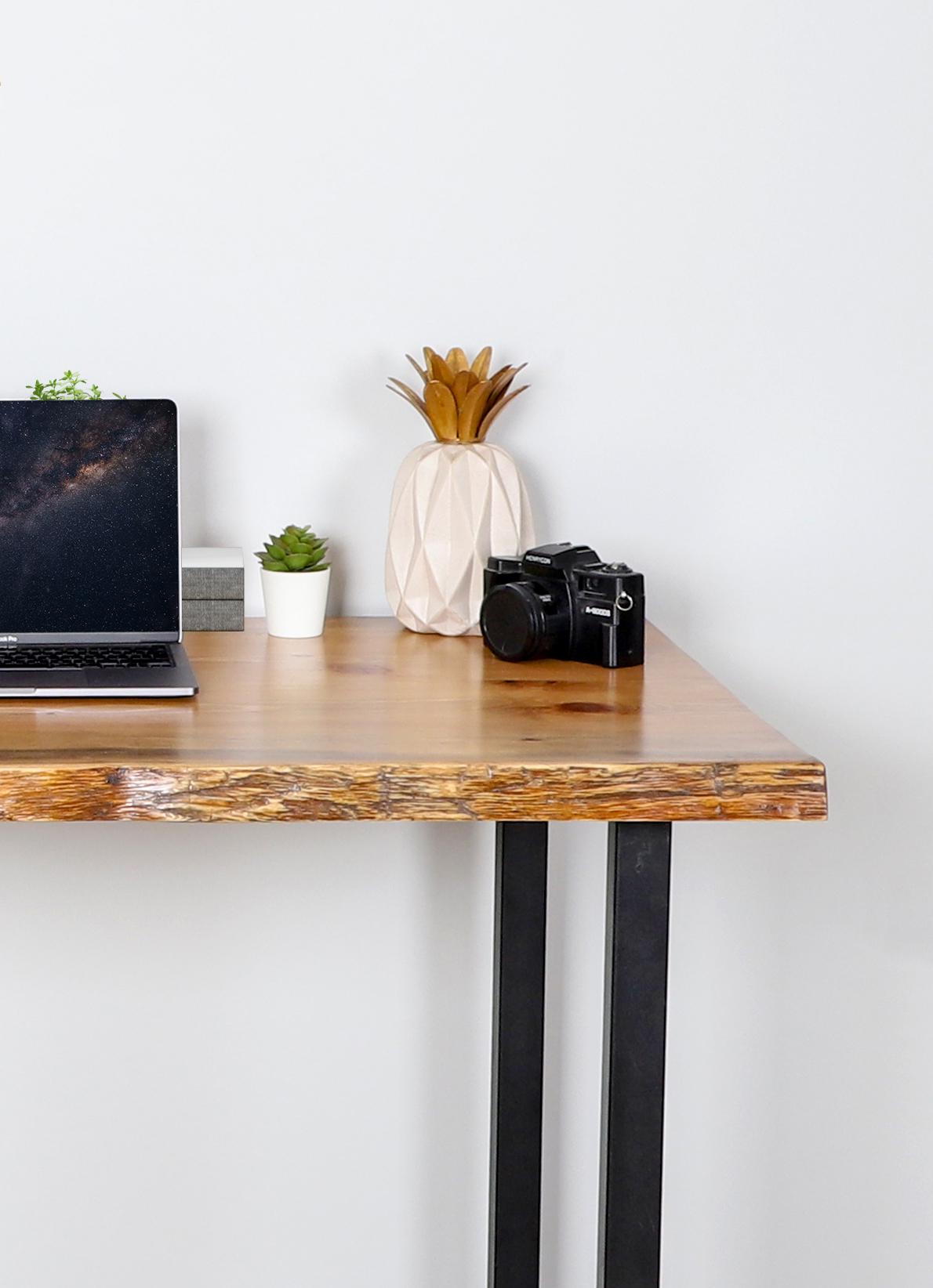 Live Edge Desk, Industrial Wood Table with Metal Legs, Rustic Wooden Office Furniture