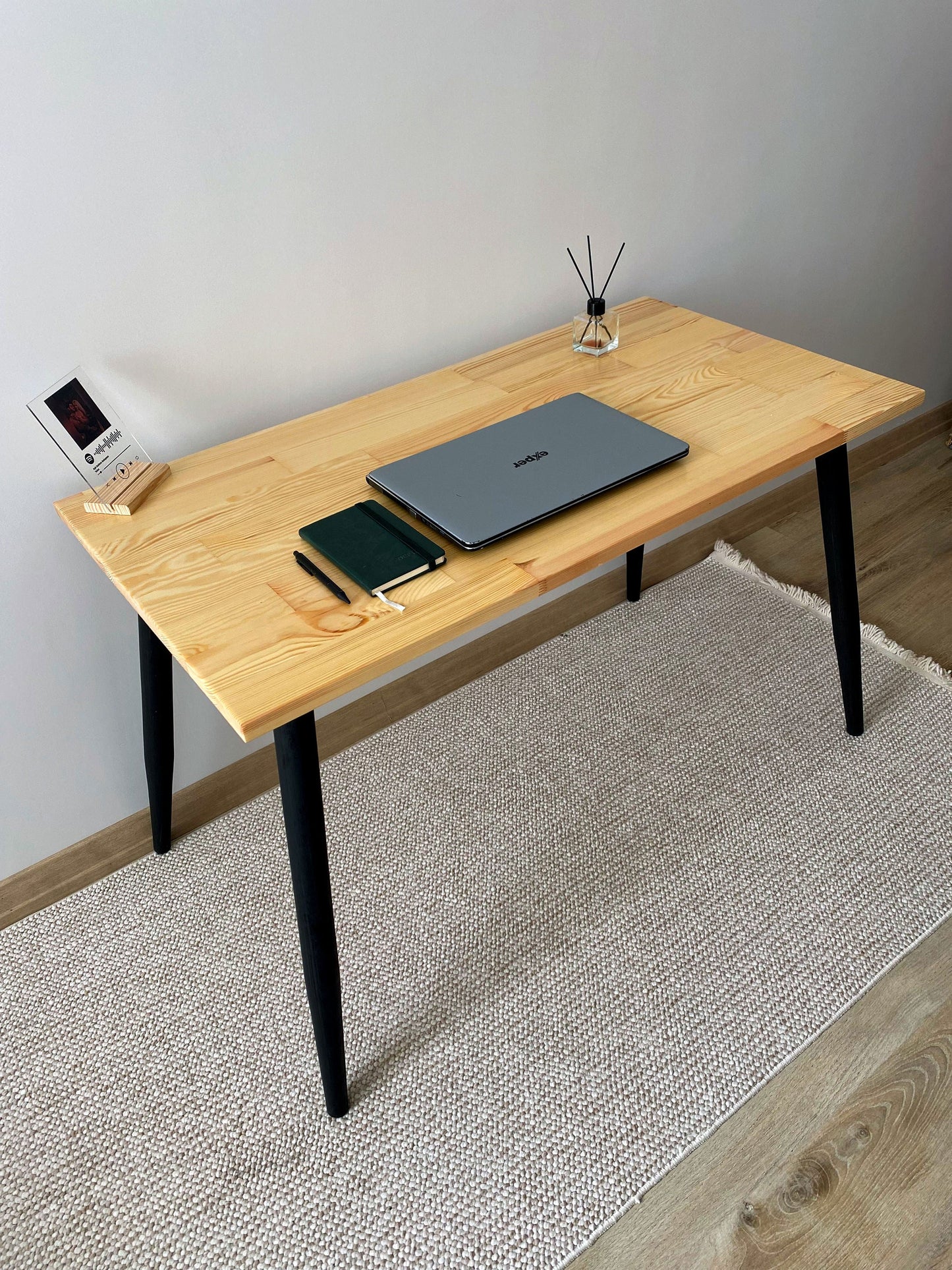 Pine Wood Desk, Home Office Computer Desk, Tapered Legs