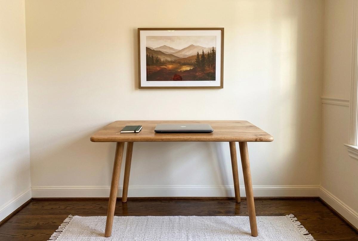 Oak Desk, Scandinavian Solid Wood Small Table, Modern Nordic Computer Workspace, Handmade Office Furniture