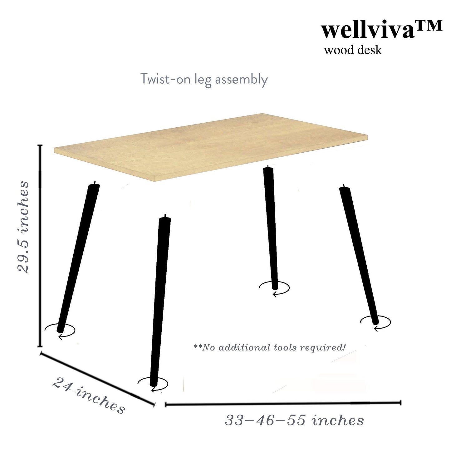 Pine Wood Desk, Home Office Computer Desk, Tapered Legs