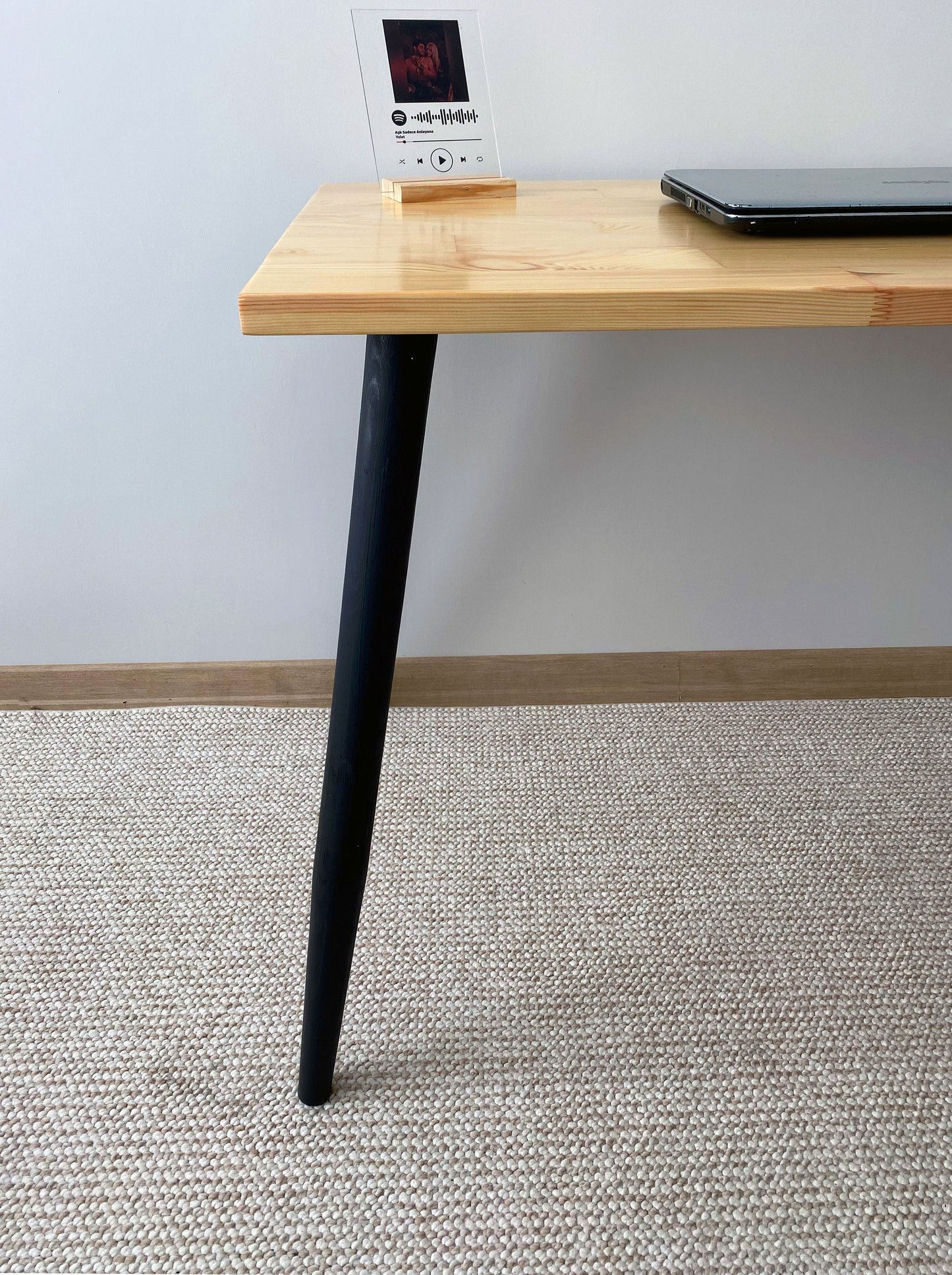 Pine Wood Desk, Home Office Computer Desk, Tapered Legs