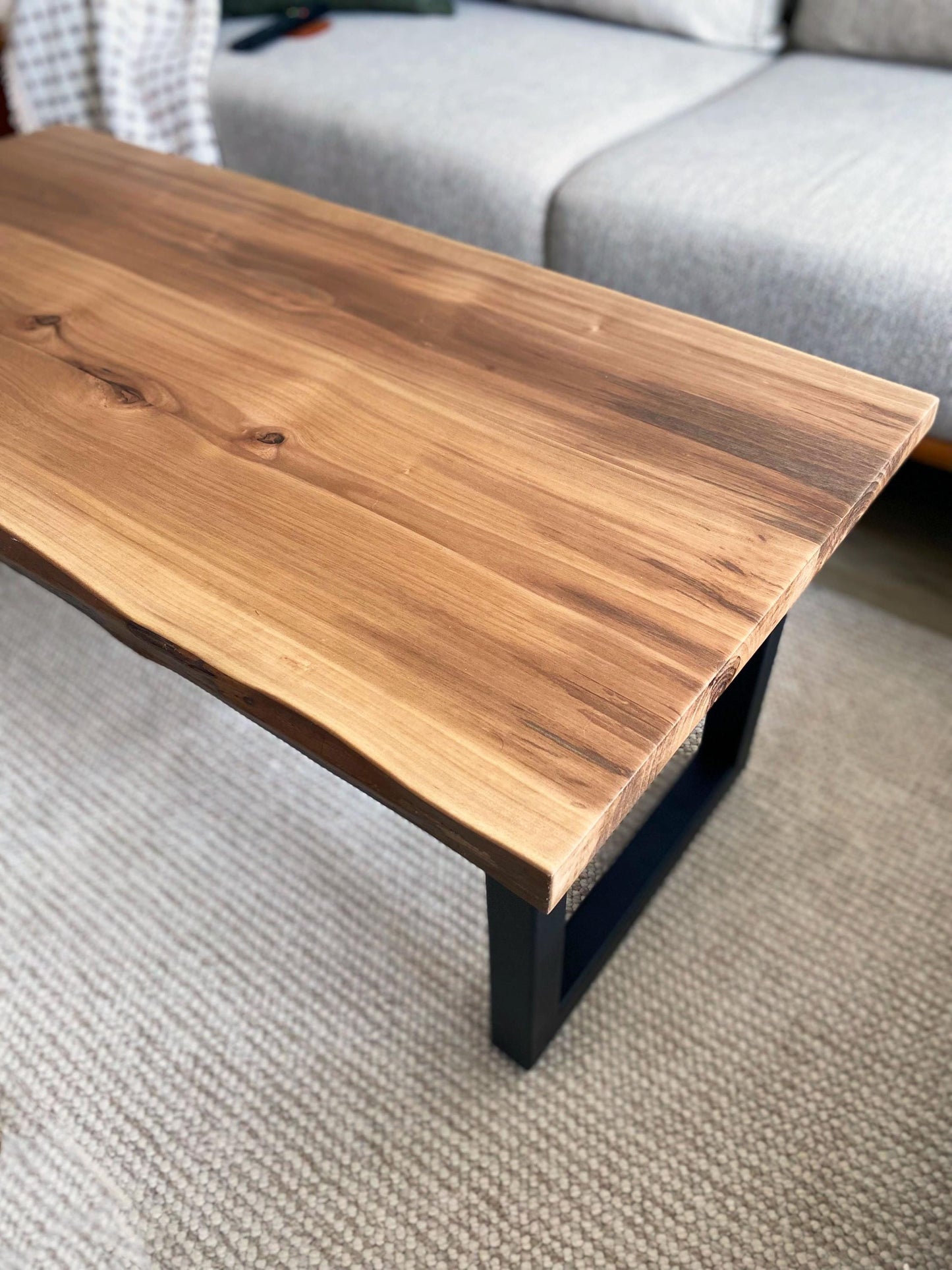 Walnut Coffee Table with Steel Legs, Mid Century Modern Live Edge Hard Wood Table