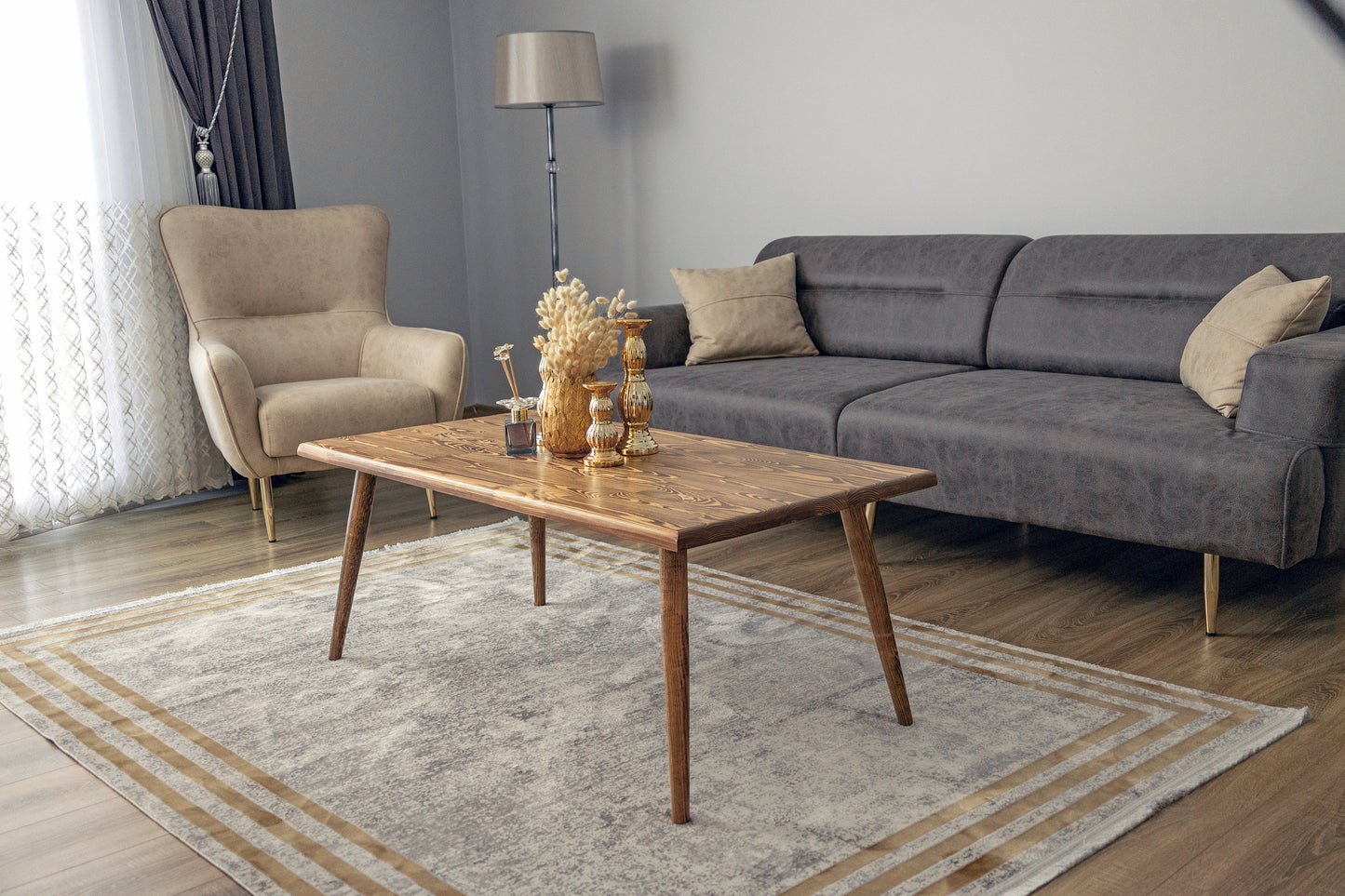 Wood Coffee Table for Living Room-Small Coffee Table-Center Table for Modern Farmhouse, Rustic, Vintage, Scandinavian Style