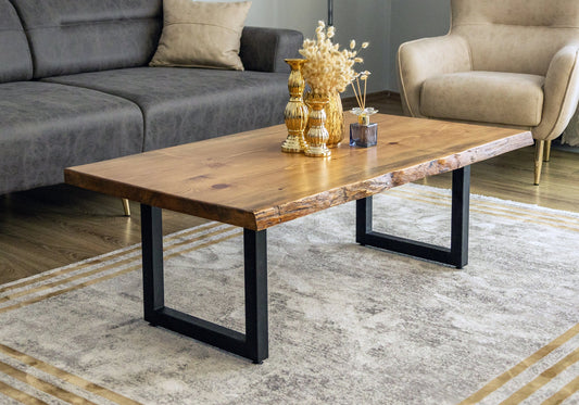 Live Edge Coffee Table, Solid Wood with U Shaped Legs, Modern Style