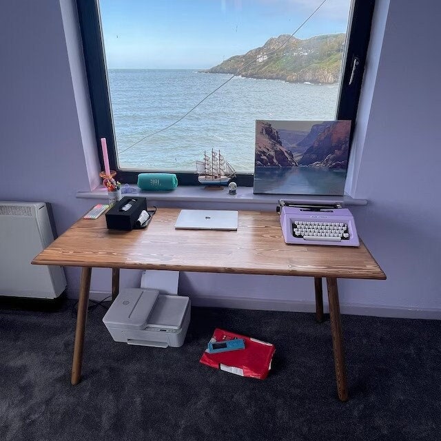 Office Desk, Small Standing Desk, Minimalist Wood Desk, Solid Wood Table