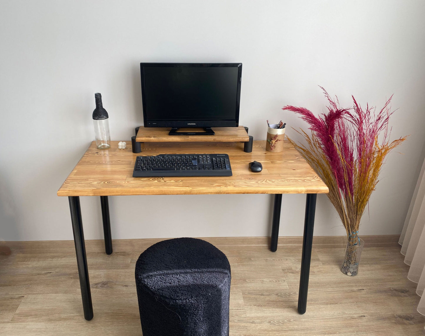 Desk, Computer Desk, Modern Home Office Wood Desk with Monitor Stand, Solid Wood Office Furniture With Shelf