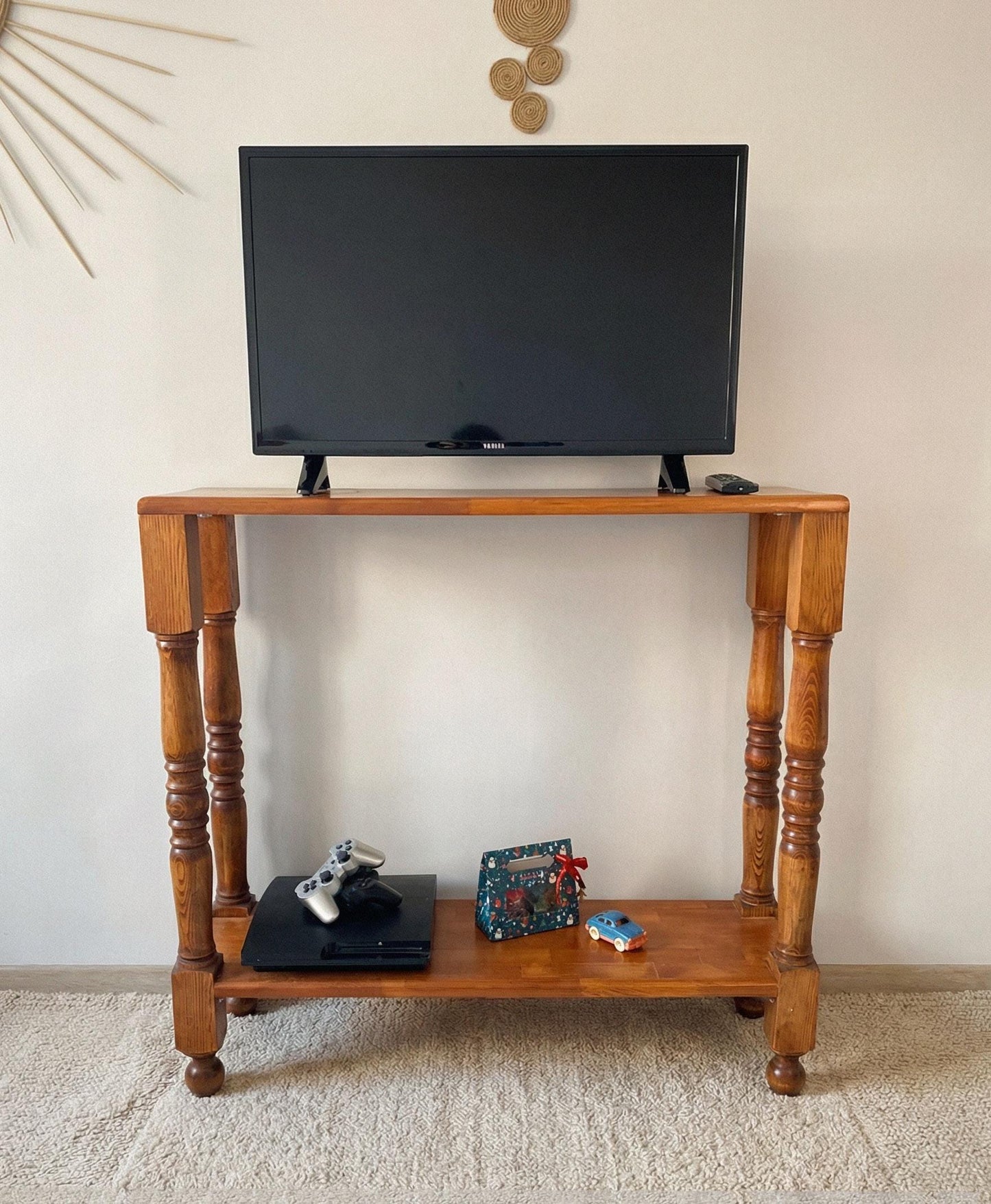 Rustic Tv Stand, Console Table with Turned Legs, Small Space Wood Furniture