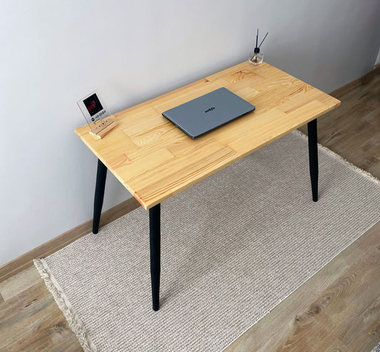Pine Wood Desk, Home Office Computer Desk, Tapered Legs