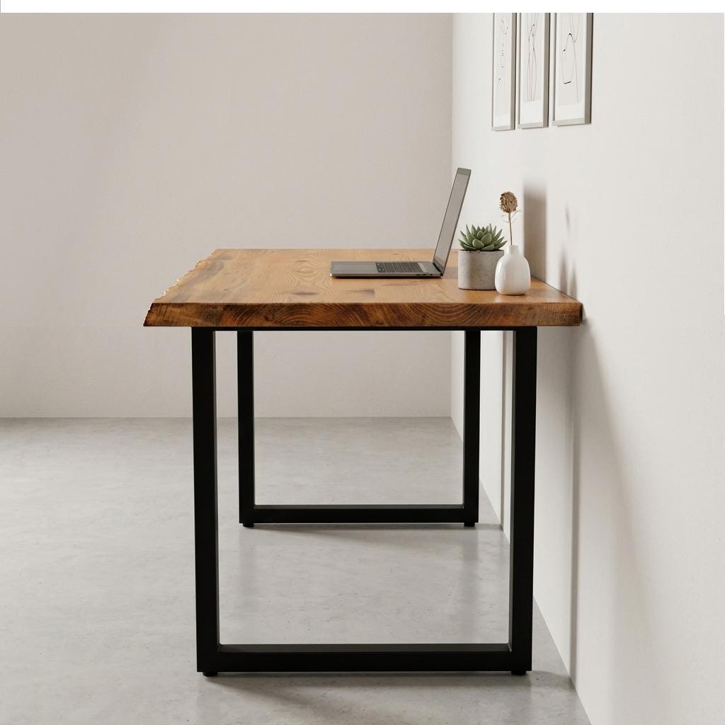 Live Edge Desk, Industrial Wood Table with Metal Legs, Rustic Wooden Office Furniture