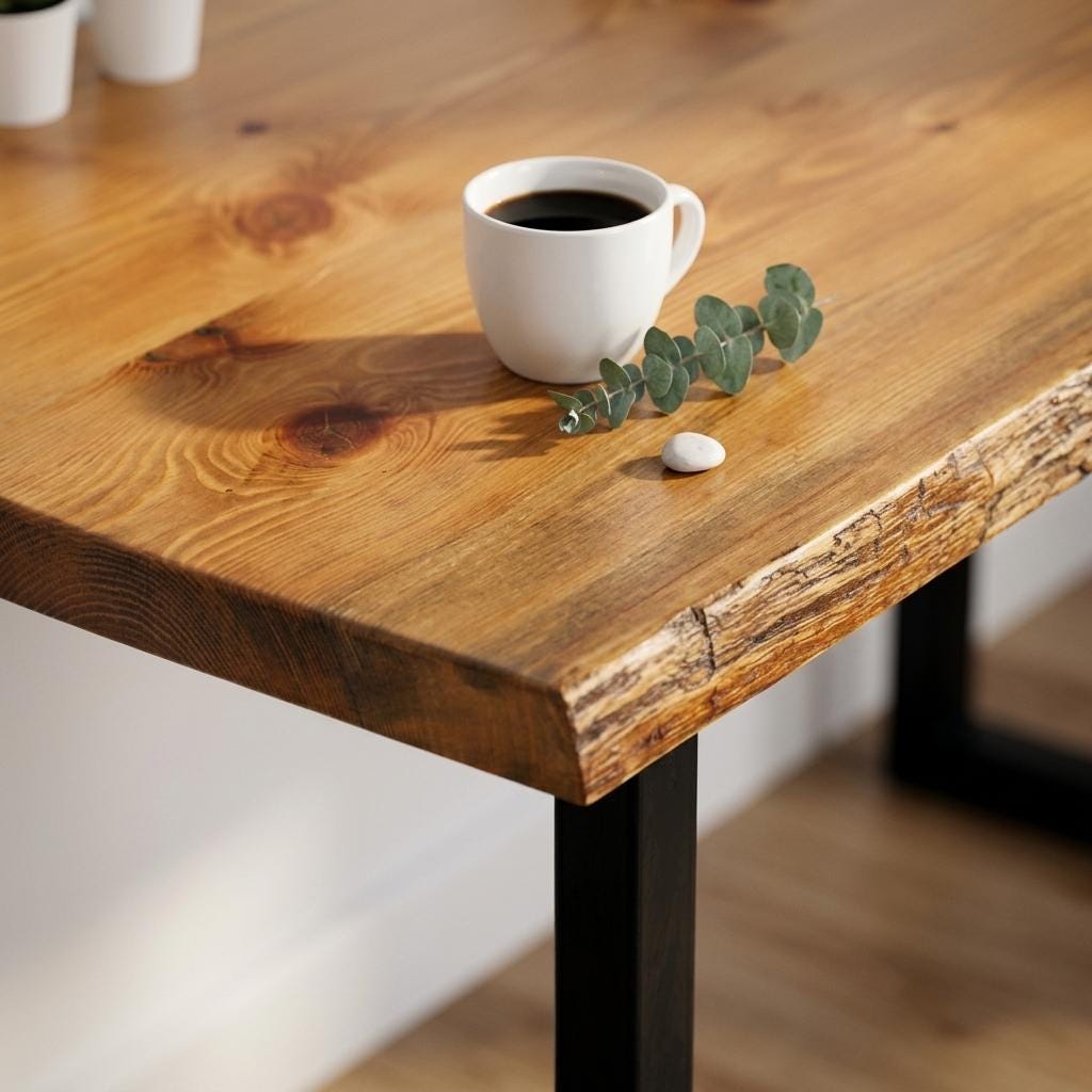 Live Edge Desk, Industrial Wood Table with Metal Legs, Rustic Wooden Office Furniture