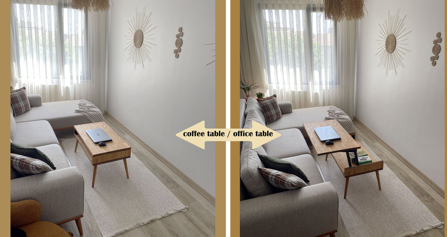 Lift Top Coffee Table with Storage, Small Space Saving Wood Table for Living Room