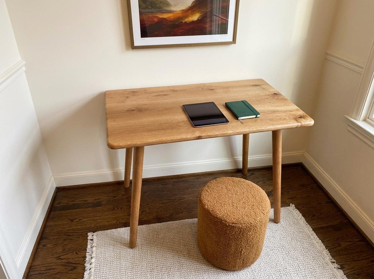 Oak Desk, Scandinavian Solid Wood Small Table, Modern Nordic Computer Workspace, Handmade Office Furniture