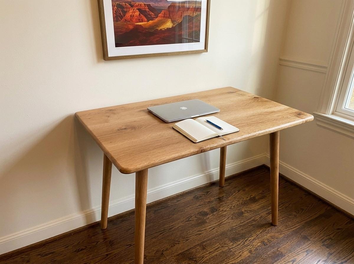 Oak Desk, Scandinavian Solid Wood Small Table, Modern Nordic Computer Workspace, Handmade Office Furniture