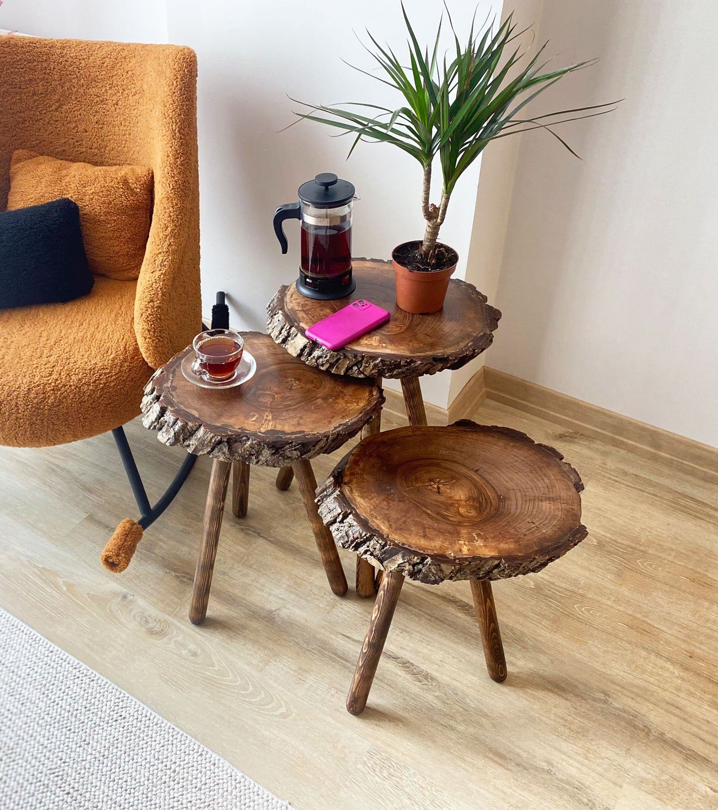 Side Table,Walnut Round End Table, Solid Wood Walnut Coffee Table, Handmade Table For Living Room