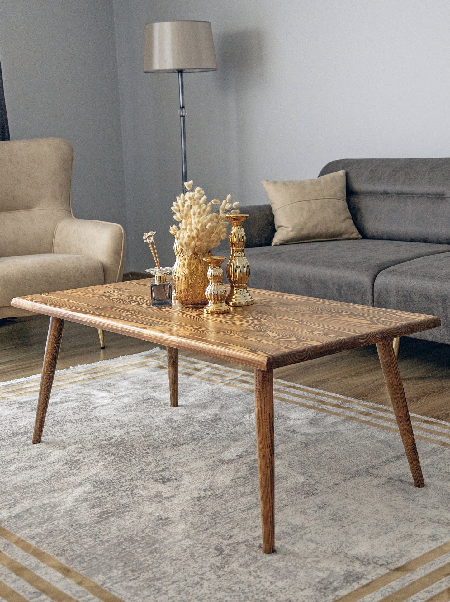 Wood Coffee Table for Living Room-Small Coffee Table-Center Table for Modern Farmhouse, Rustic, Vintage, Scandinavian Style