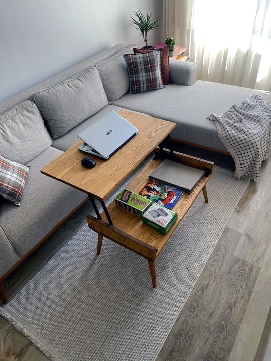 Lift Top Coffee Table with Storage, Small Space Saving Wood Table for Living Room