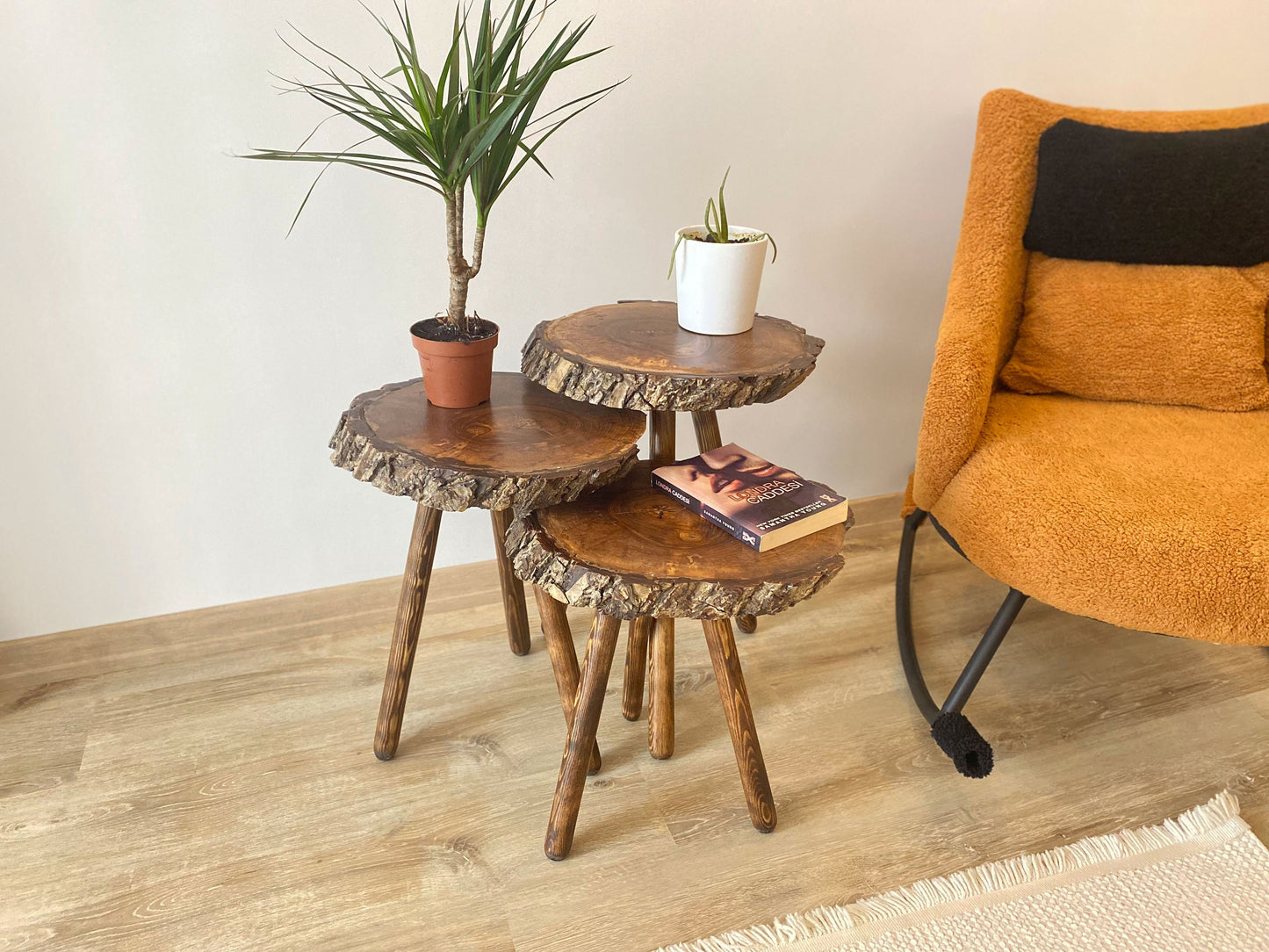 Side Table,Walnut Round End Table, Solid Wood Walnut Coffee Table, Handmade Table For Living Room