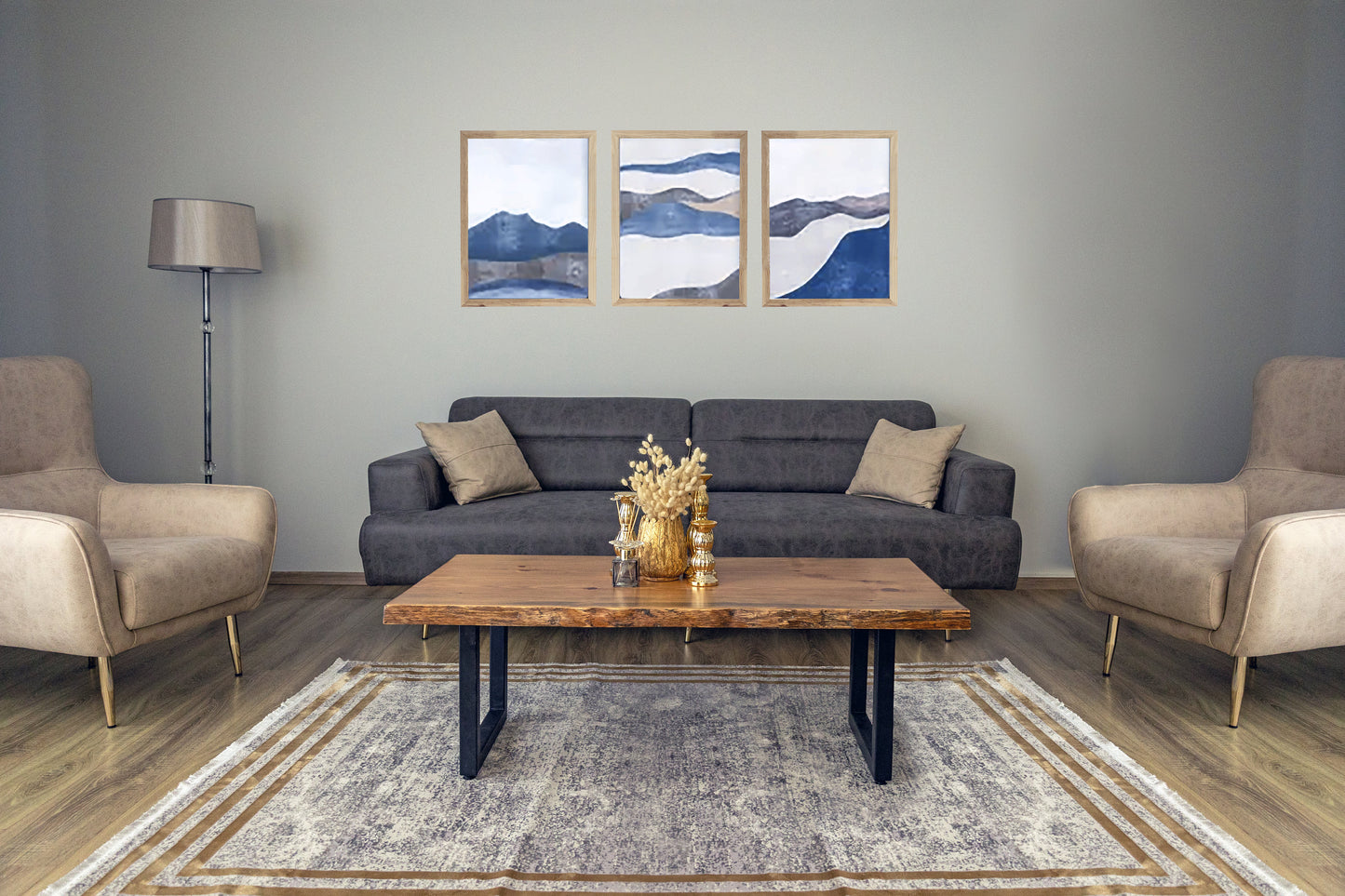 Live Edge Coffee Table, Solid Wood with U Shaped Legs, Modern Style