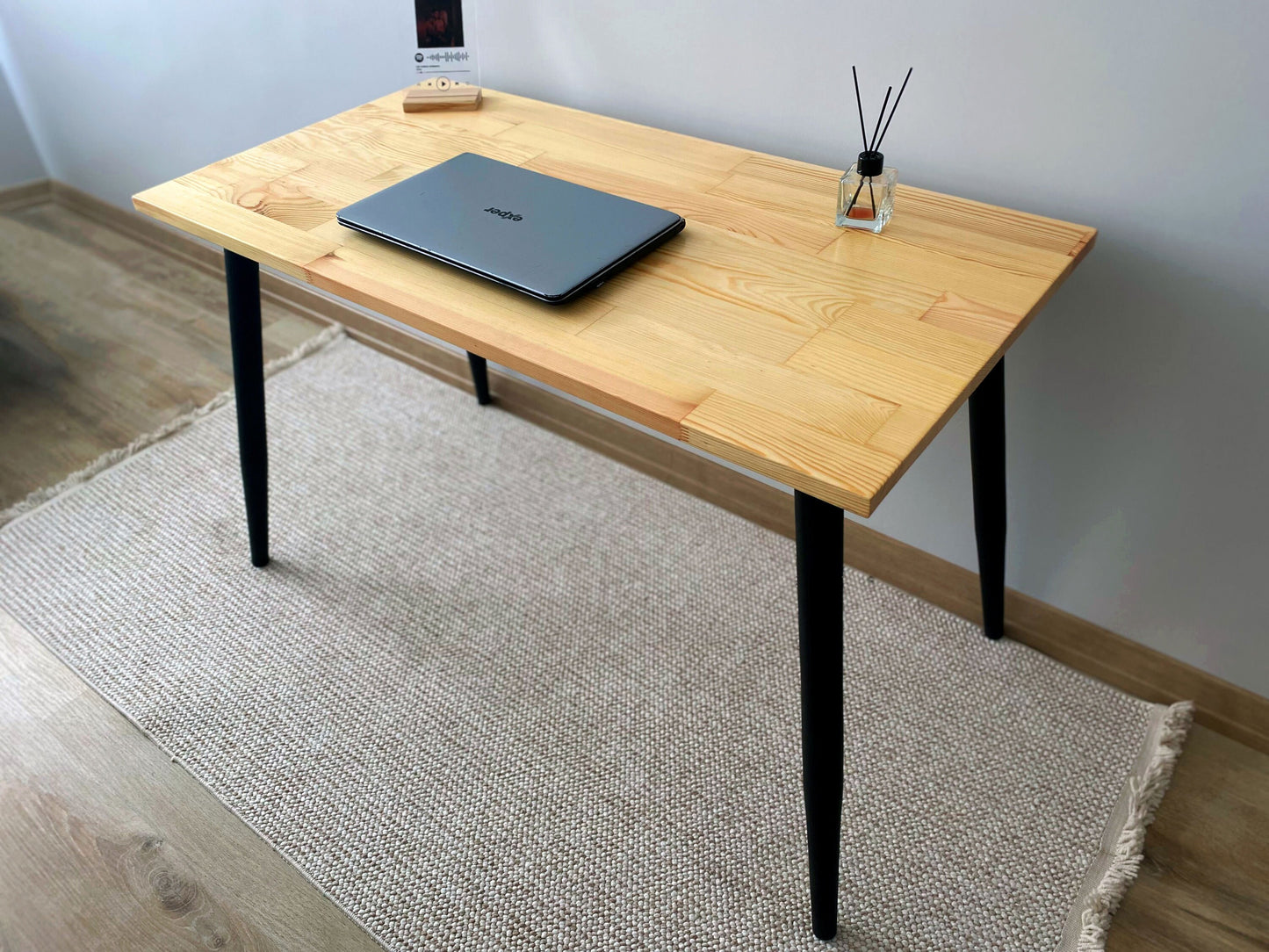 Pine Wood Desk, Home Office Computer Desk, Tapered Legs