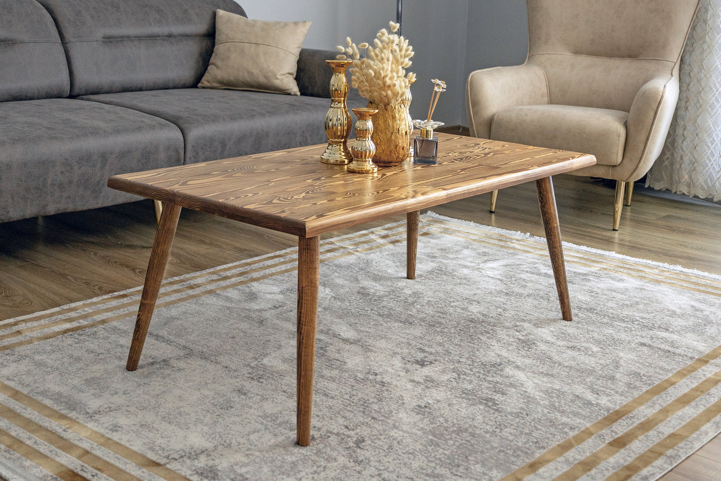 Wood Coffee Table for Living Room-Small Coffee Table-Center Table for Modern Farmhouse, Rustic, Vintage, Scandinavian Style