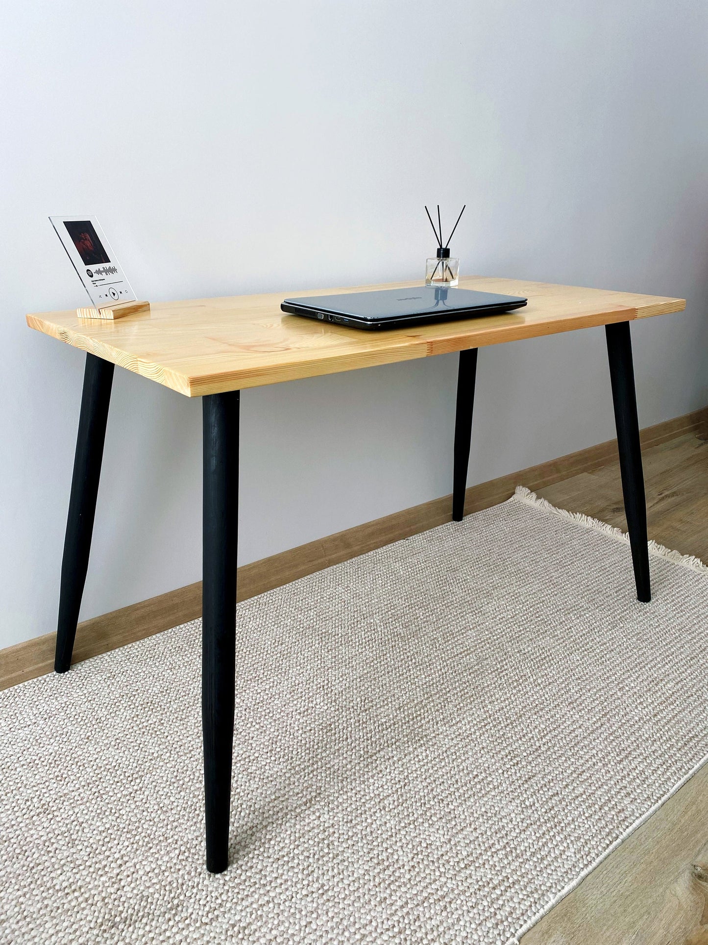 Pine Wood Desk, Home Office Computer Desk, Tapered Legs