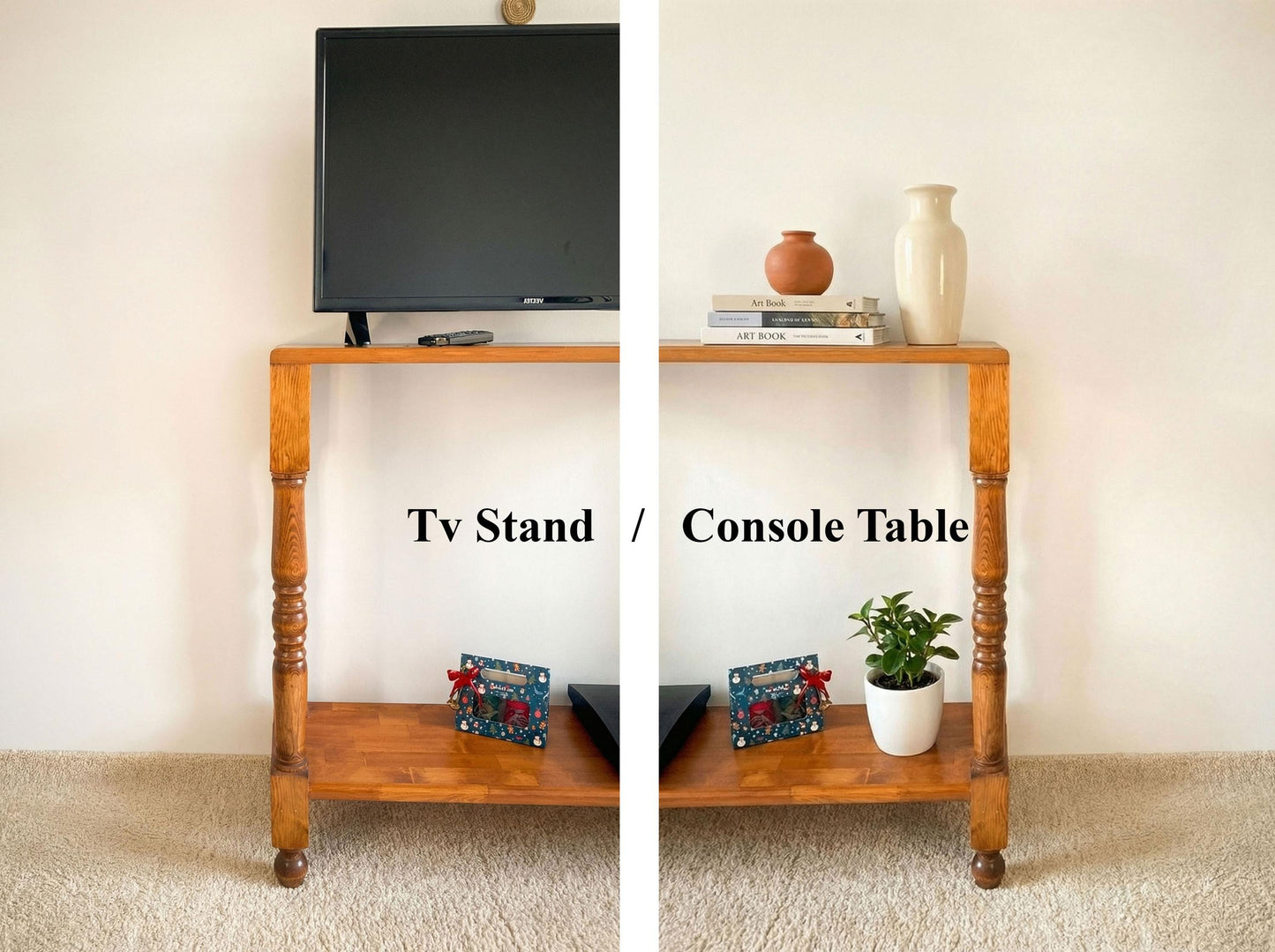Rustic Tv Stand, Console Table with Turned Legs, Small Space Wood Furniture
