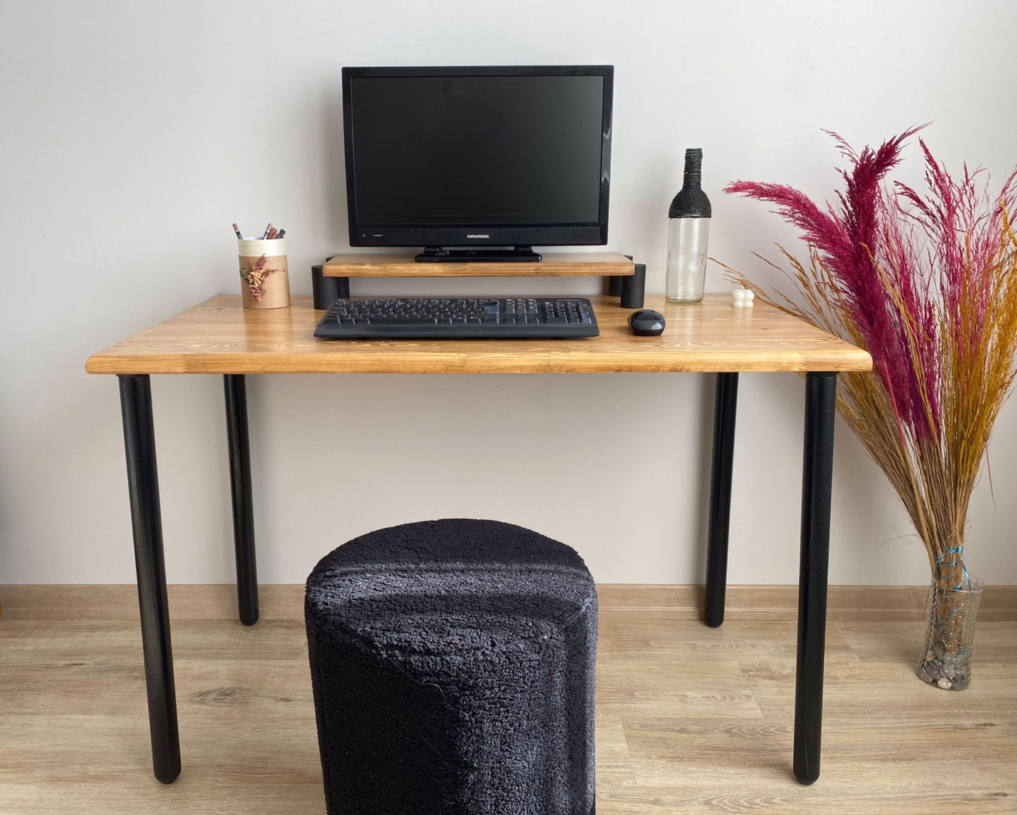 Desk, Computer Desk, Modern Home Office Wood Desk with Monitor Stand, Solid Wood Office Furniture With Shelf