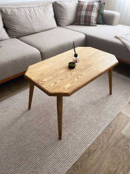 Rectangular Coffee Table, Smooth Corner Coctail Table, Vintage Wood Coffee Table, Handmade Furniture